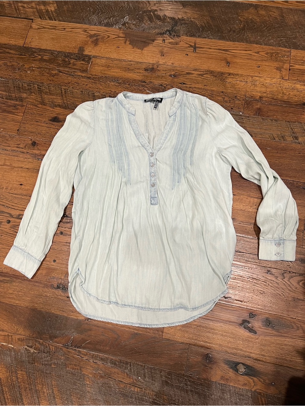 Light Blue Long-Sleeve Button Denim Tunic Top